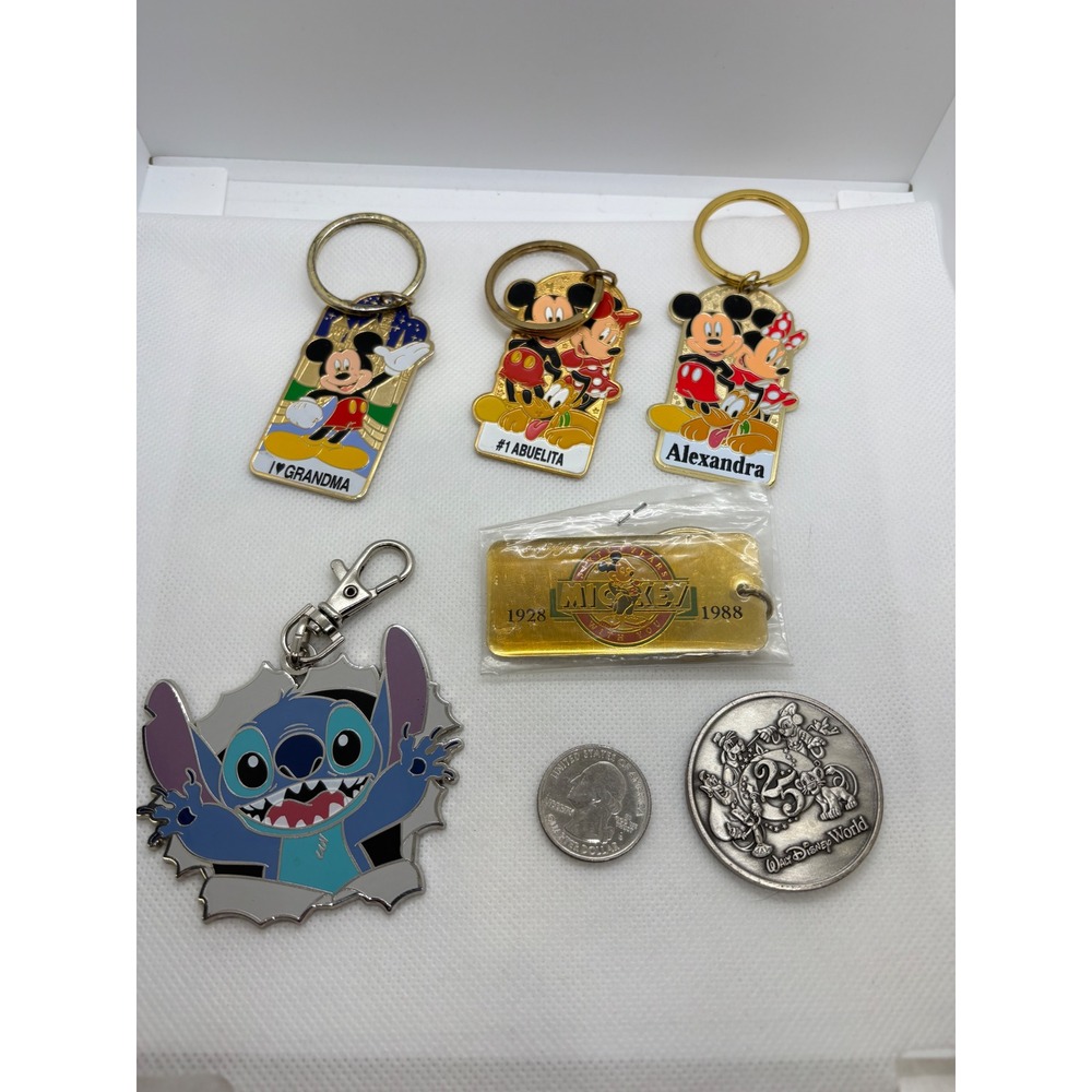Disney Keychain Coin Lot Stitch Mickey Minnie 60th 25th Anniversary Abuelita - Picture 7 of 7
